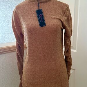 Christian Siriano Metallic Tan Turtleneck Sweater